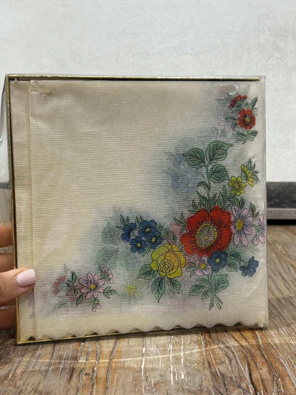 Vintage Floral Paper Luncheon Napkins in Original Gold Box Unused Party Decor